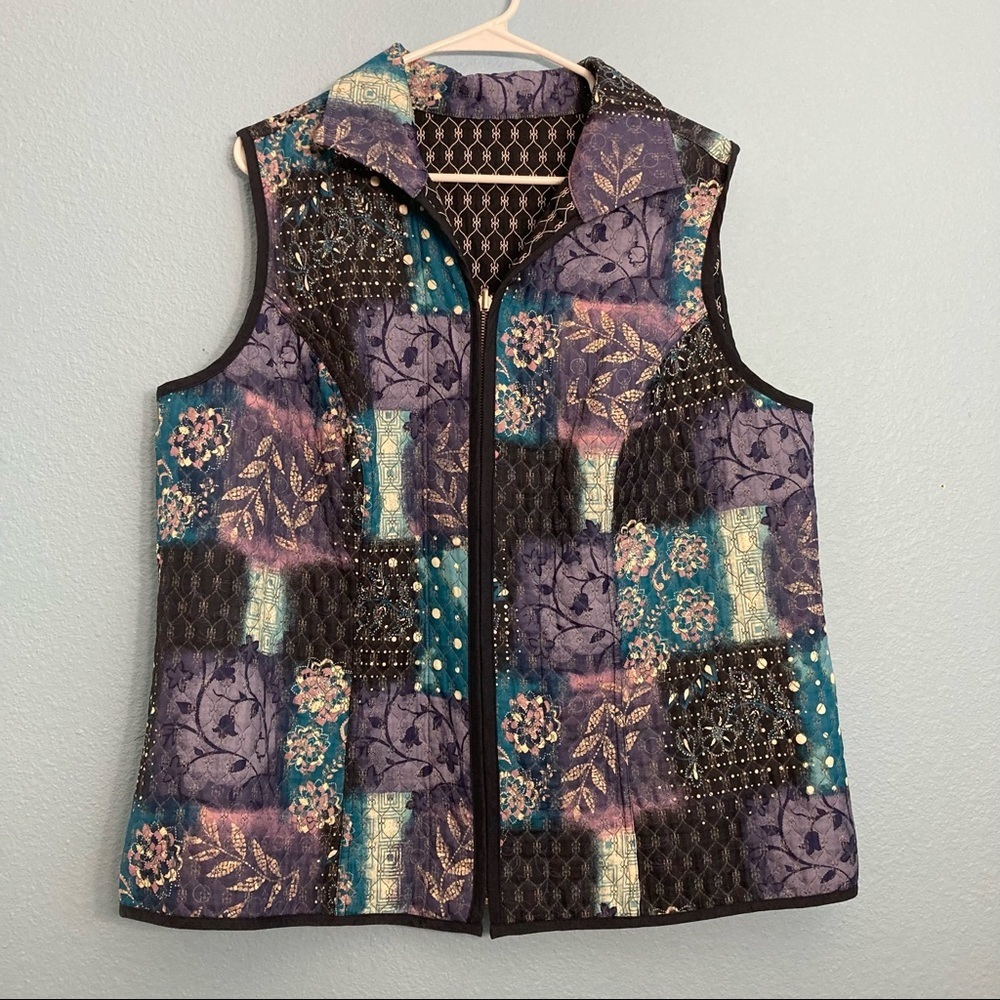 Handmade Quilted Vest - Purple/Black - Patchwork - 23”x28”